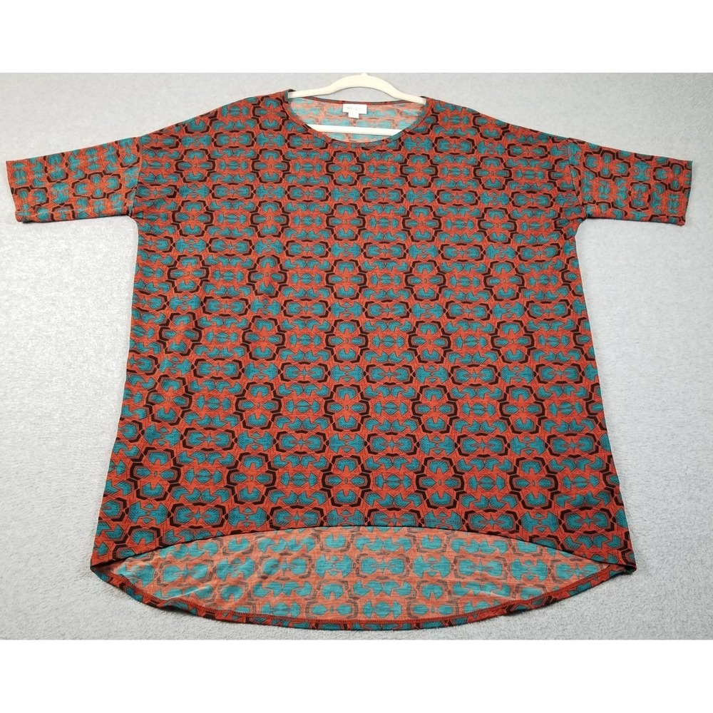 LuLaRoe Irma Top Womens Large L Geometric Hi-Low Tunic Short Sleeve Stretch Knit